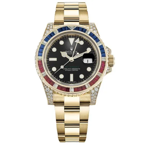 Часы Rolex GMT-Master II Yellow Gold Diamonds Sapphires Rubies Black Dial 116758 SARU 021118